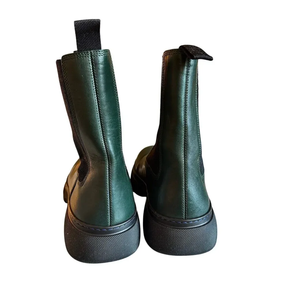 Burberry NWT Green/Black Women's Leather Chelsea Boots - Picture 4 of 8